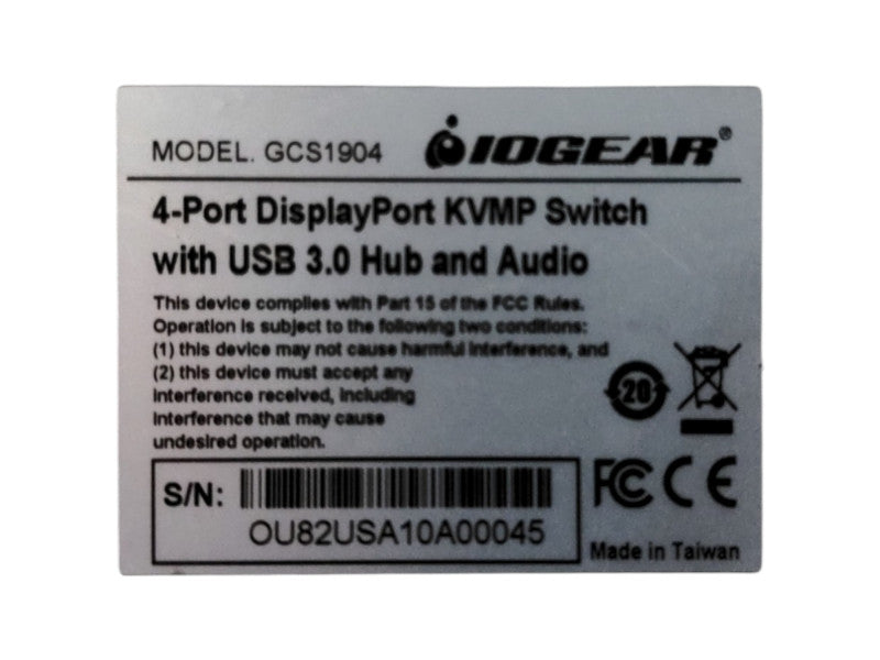 IOGEAR 4-Port DisplayPort KVMP Switch with USB 3.0 Hub, Model: GCS1904