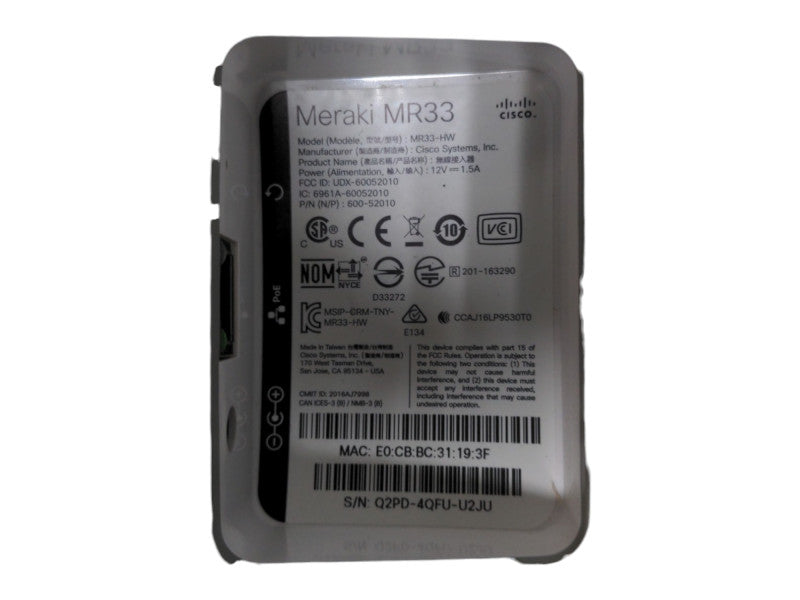 Cisco Meraki MR33-HW Access Points, no Mount Bracket, Unclaimed