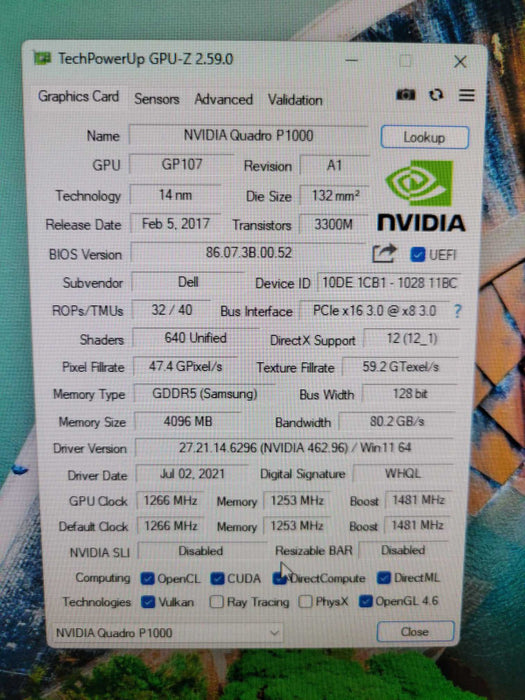 NVIDIA QUADRO P1000 4 GB PCIE 4x Mini DP %