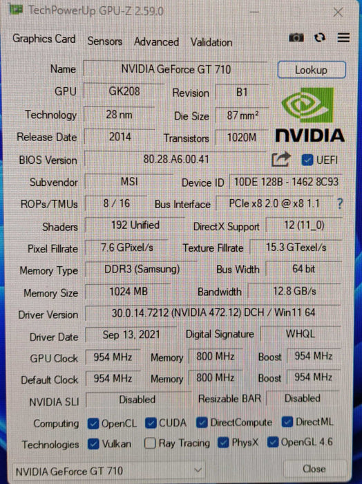 MSI NVIDIA GeForce GT 710 | 1GB DDR3 High Profile Video Card | HDMI VGA DVI