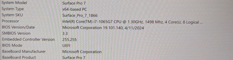 Microsoft Surface Pro 7 (1866), i7-1065G7 1.30GHz 4C, 16GB DDR4, 256GB SSD