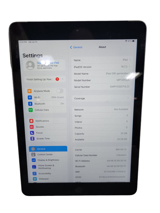 Apple iPad 5th Gen 32GB (A1823) !