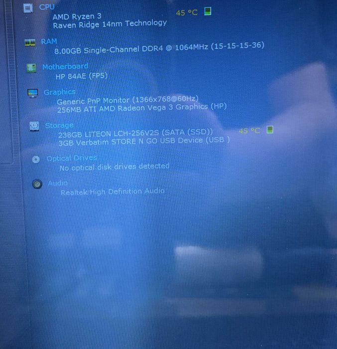 HP 15 db0048 AMD Ryzen 3-2200U@2.5GHz 8GB RAM 256GB SSD READ  BudLap