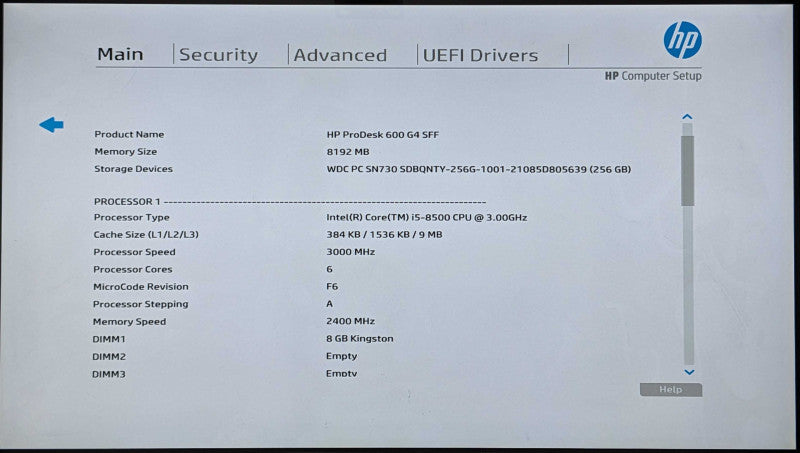 HP ProDesk 600 G4 SFF, i5-8500 3.00GHz 6C, 8GB DDR4, 256GB NVMe