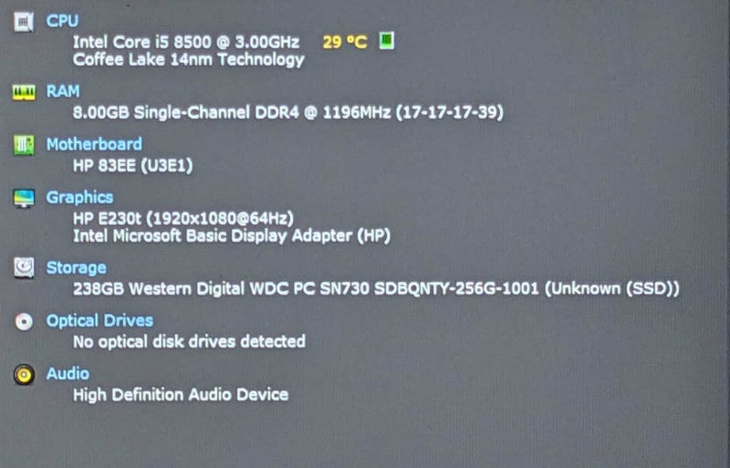 HP ProDesk 600 G4 SFF, i5-8500 3.00GHz 6C, 8GB DDR4, 256GB NVMe