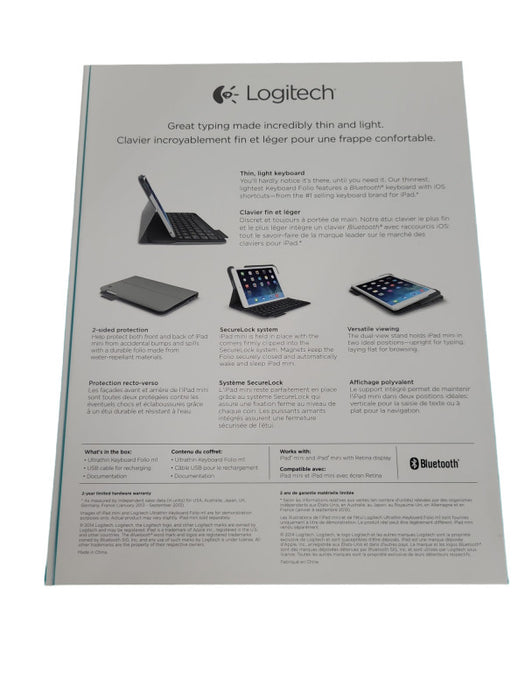 Brand New Logitech Ultrathin Keyboard Folio for iPad Mini 1/2/3- Grey Q!