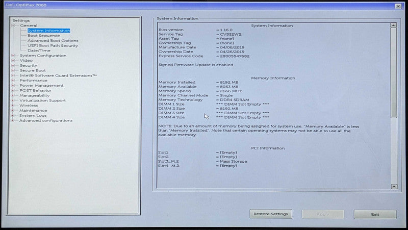 Dell OptiPlex 7060 SFF, i5-8500 3.00GHz 6C, 8GB DDR4, 256GB NVMe