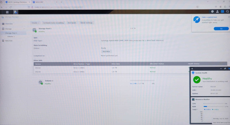 Synology 2 Bay NAS DiskStation Model DS218+ with 2x 2TB HDDs _