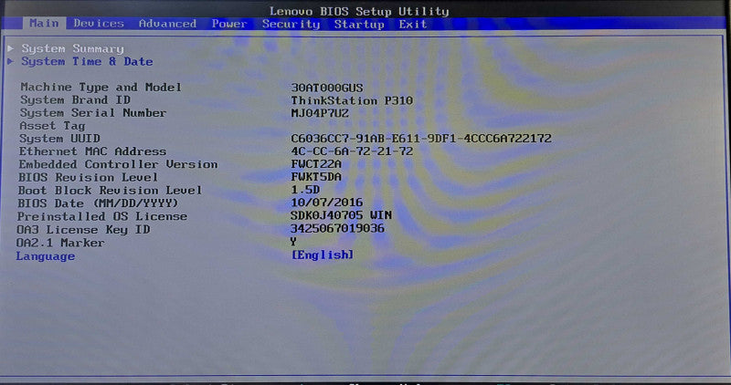Lenovo ThinkStation P310 | Xeon E3-1245 v5 @ 3.50GHz 4C, 8GB DDR4, No HDD/OS