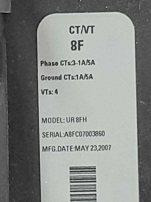 GE UR8FH GE MULTILIN CT/VT8F Phase CTs:3-1A/5A READ _