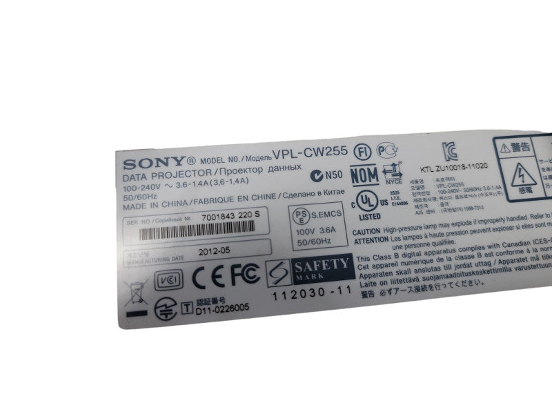 Sony VPL-CW255 600 HOURS Projector WXGA HDMI High Definition |Lamp 3156H W/ Attachment