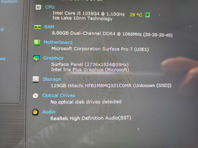 Microsoft Surface Pro 7 (1866), i5-1035G4 1.10GHz 4C, 8GB DDR4, 128GB SSD REA $