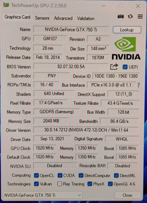 PNY GeForce GTX 750 Ti | 2GB GDDR5 PCIE Graphics Card | DVI, Mini HDMI