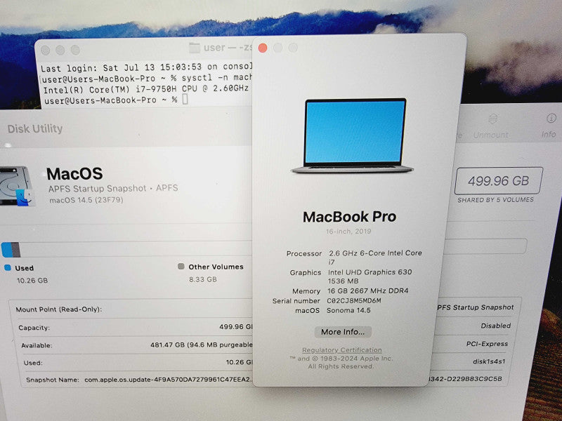 Apple Macbook Pro 2019 16" 6-Core i7-9750H @ 2.6GHz 16GB DDR4 512GB SSD Radeon Pro 5300M 4GB (