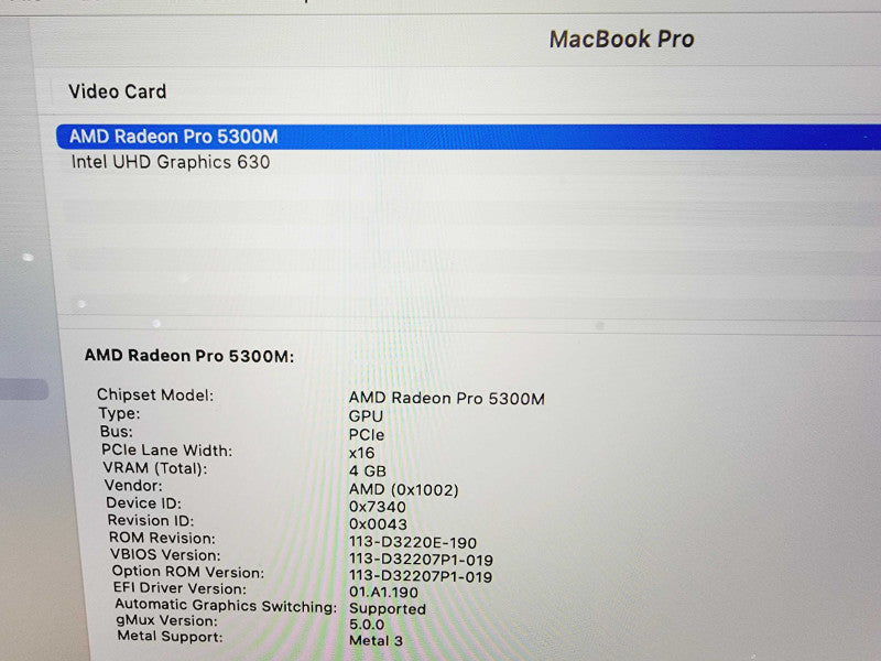 Apple Macbook Pro 2019 16" 6-Core i7-9750H @ 2.6GHz 16GB DDR4 512GB SSD Radeon Pro 5300M 4GB (