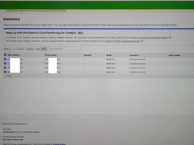 Cisco Meraki MX68-HW Cloud Managed Firewall VPN, unclaimed, No Power Adapter Q_