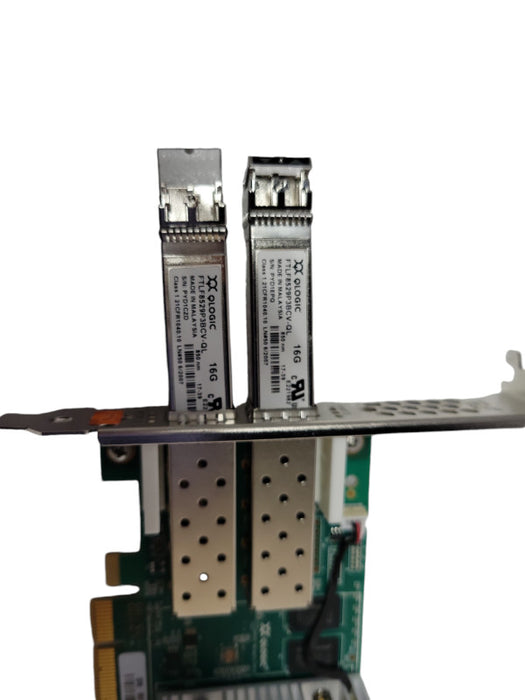 Qlogic QLE2672 16Gb Dual Port SFP+ FC HBA Server Card w/ SFPs, Full height _