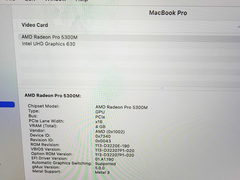 Apple Macbook Pro 2019 16\\" 6-Core i7-9750H @ 2.6GHz 16GB DDR4 512GB SSD Radeon Pro 5300M 4GB (
