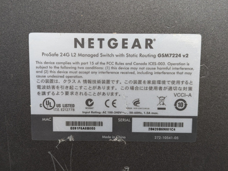NETGEAR ProSafe GSM7224 v2 24G L2 managed switch with static routeing -