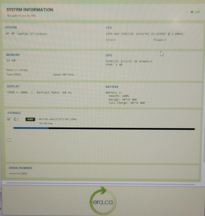 HP Laptop 17" i5-1155G7 16GB DDR4 256GB NVMe READ β Lap200