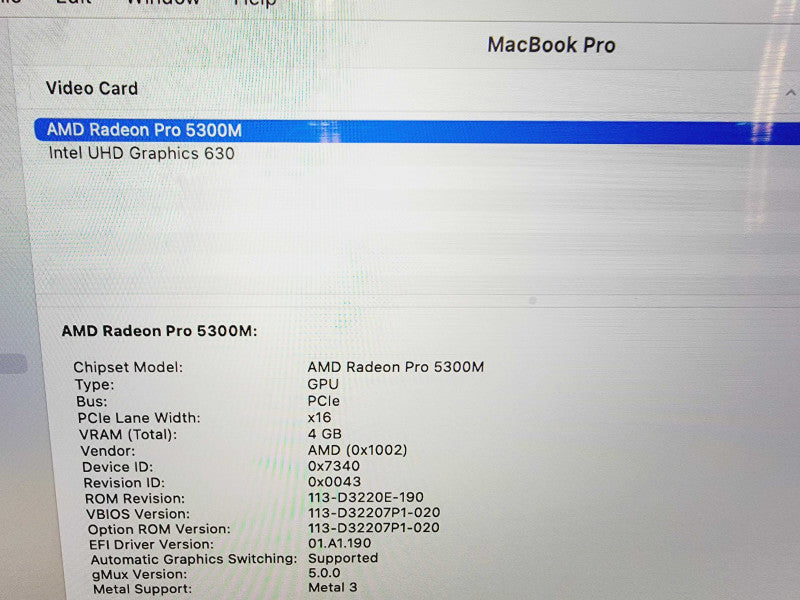 Apple Macbook Pro 2019 16\\" 6-Core i7-9750H @ 2.6GHz 16GB DDR4 512GB SSD Radeon Pro 5300M 4GB (