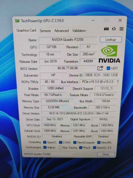 NVIDIA QUADRO P2200 5GB PCIE %