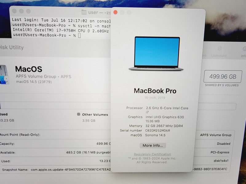 Apple Macbook Pro 2019 16" 6-Core i7-9750H @ 2.6Ghz 32GB DDR4 512GB SSD (