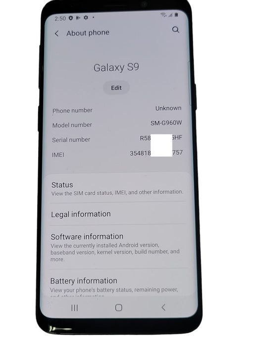 Samsung Galaxy S9 64GB (SM-G960W) smart phone _