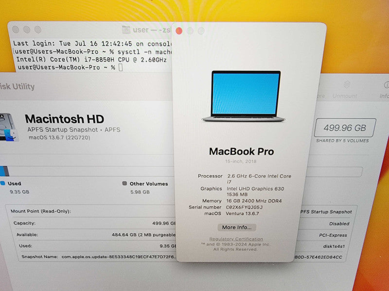 Apple Macbook Pro 2018 15\\" 6-Core i7-8850H @ 2.6GHz 16GB DDR4 512GB SSD Radeon Pro 560X 4GB(