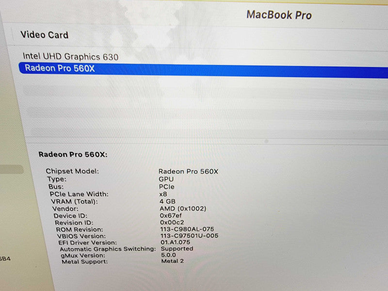 Apple Macbook Pro 2018 15\\" 6-Core i7-8850H @ 2.6GHz 16GB DDR4 512GB SSD Radeon Pro 560X 4GB(