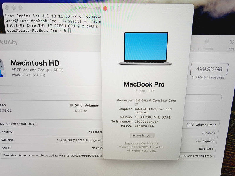 Apple Macbook Pro 2019 6-Core i7-9750H @ 2.6GHz 16GB DDR4 512GB SSD Radeon Pro 5300M 4GB (