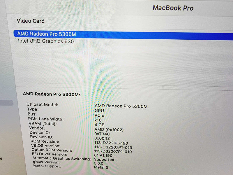 Apple Macbook Pro 2019 6-Core i7-9750H @ 2.6GHz 16GB DDR4 512GB SSD Radeon Pro 5300M 4GB (