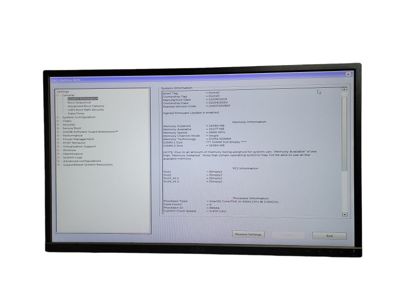 Dell Optiplex 3070 i5 - 9500 CPU @ 3.00GHz 16GB DDR4 Ram  QÎ¸