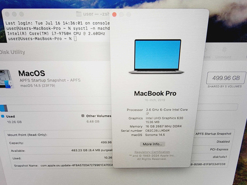Apple Macbook Pro 2019 16\\" 6-Core i7-9750H @ 2.6GHz 16GB DDR4 512GB SSD Radeon Pro 5300M 4GB (