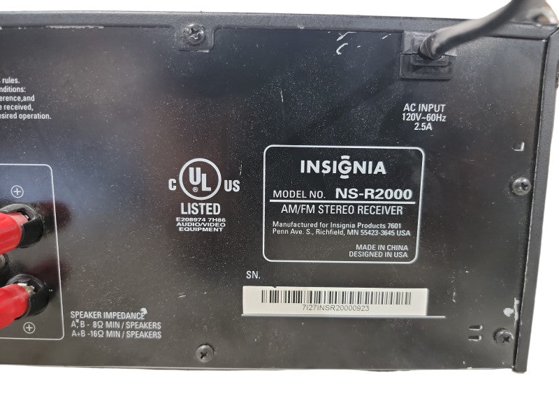 Insignia NS-R2000 2 Channel HiFi AM FM Stereo Receiver