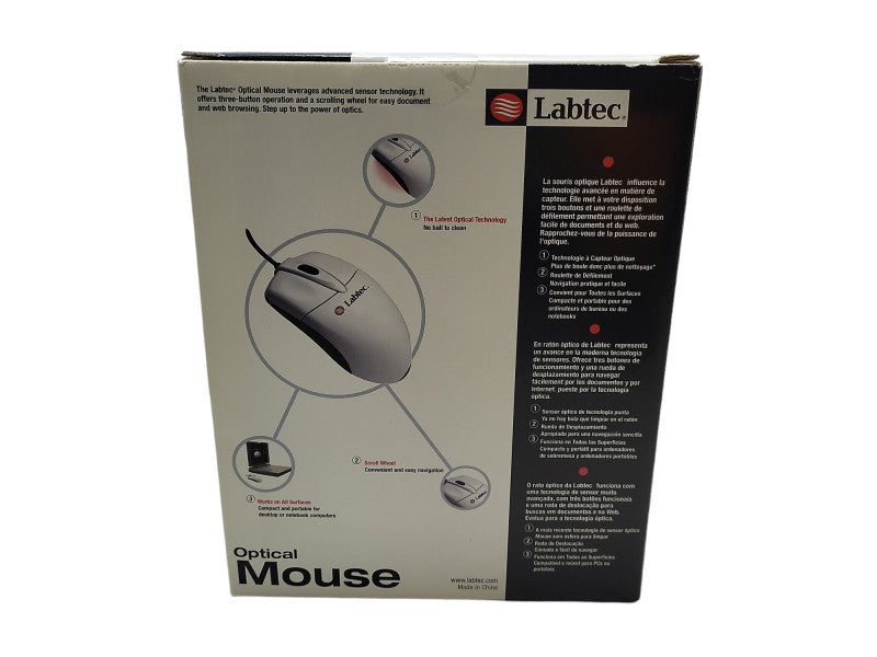 Vintage Labtec 3-Button Optical Mouse PS/2 Port Scroll Wheel Windows 95 98 ME Q$