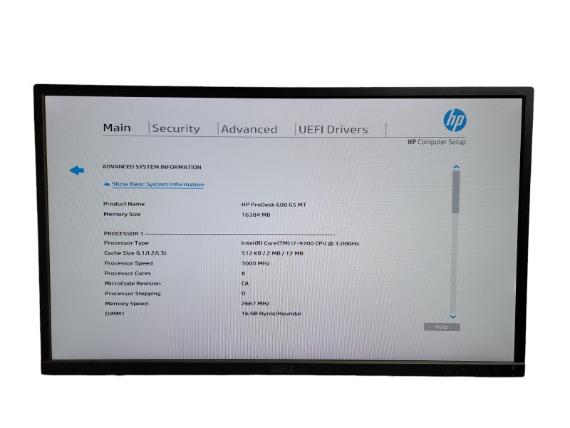 HP ProDesk  600 G5 MT i7- 9700 CPU @ 3.00GHz 16GB DDR4 Ram  Î¸