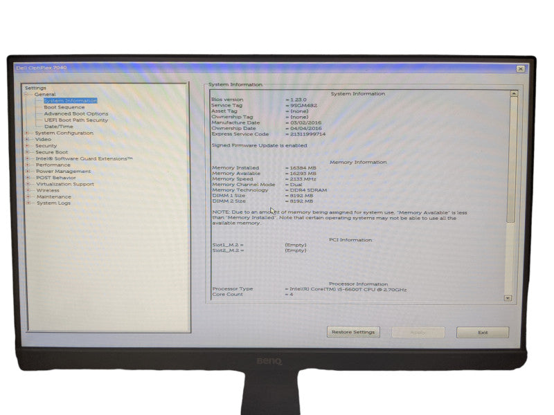 Dell OptiPlex 7040 | Core i5-6600T | 16GB DDR4 | No HDD
