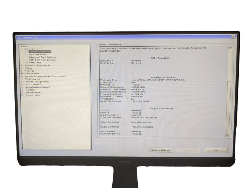 Dell OptiPlex 7040 | Core i5-6600T | 16GB DDR4 | No HDD