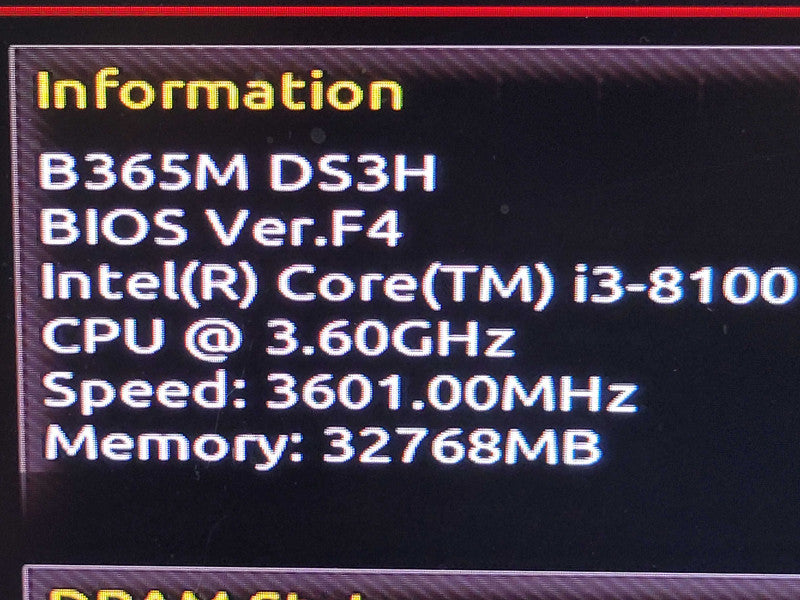 Intel Core i3-8100 | GIGABYTE B365M DS3H | 32GB RAM | I/O Plate | M.2 %