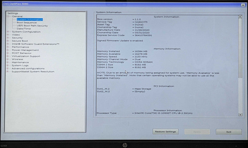 DELL OptiPlex 3080 USSF, i5-10500T 2.30GHz 6C, 16GB DDR4, 512GB NVMe