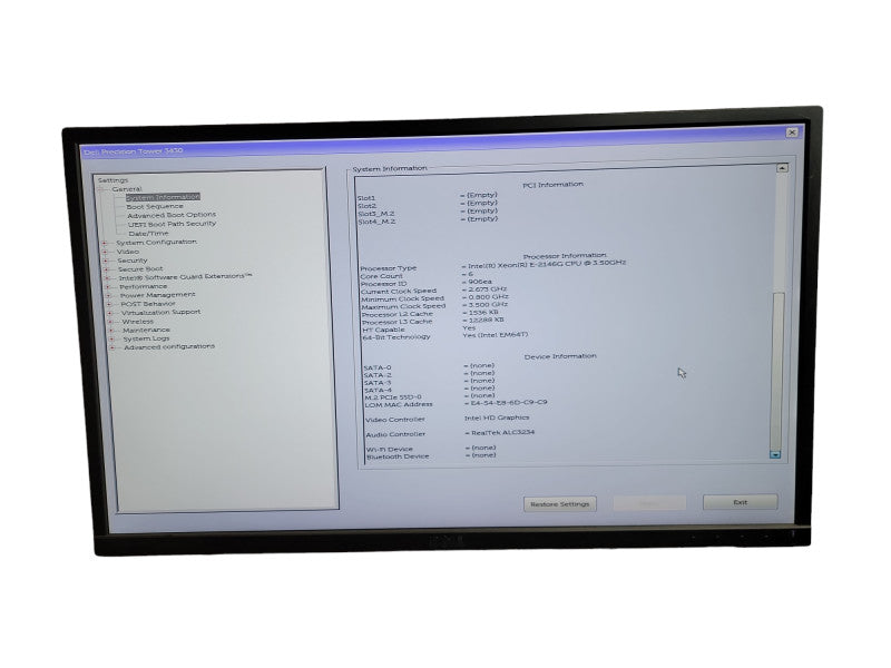 DELL PRECISION TOWER 3430 XEON E-2146G CPU @ 3.50GHz 16GB DDR4 Ram QÎ¸
