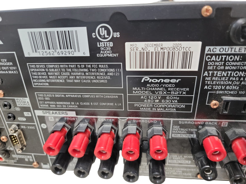 Pioneer Elite VSX 52 7.1 Channel 110 Watt Receiver