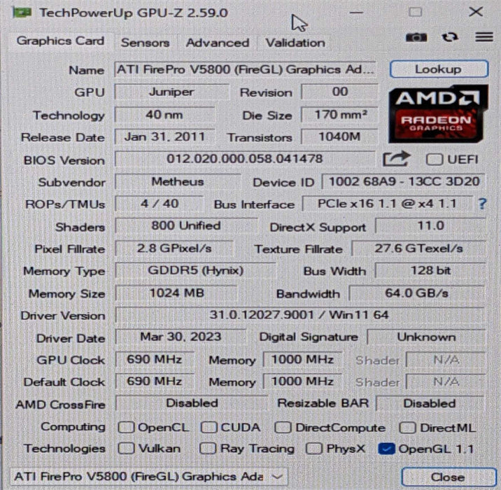 ATI FirePro V5800 1GB Graphics Card