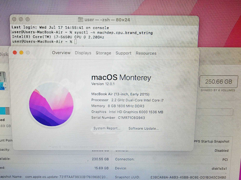 Apple Macbook Air 2015 13\\" 2-Core i7-5650U @ 2.2GHz 8GB DDR3 256GB SSD (