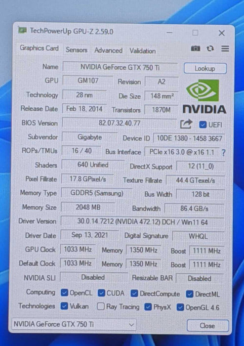 NVIDIA GeForce GTX 750 Ti | 2GB GDDR5 PCIE Graphics Card