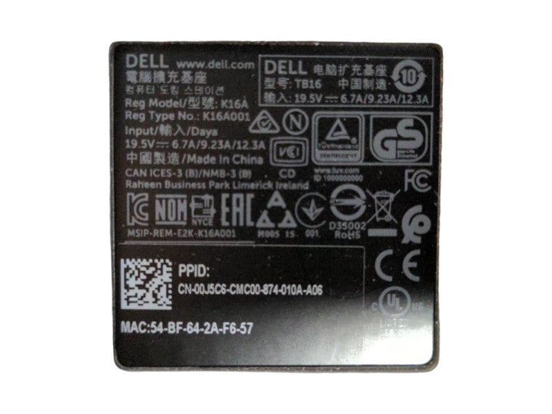 Dell Thunderbolt Dock USB Type-C K16A w/ 130W Ac Adapter