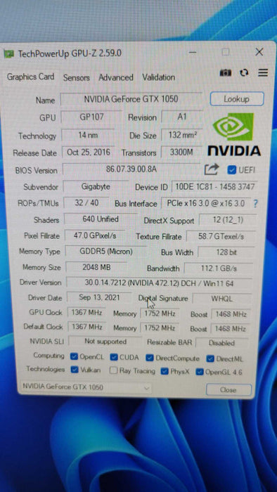 GIGABYTE NVIDIA GTX 1050 OC 2GB PCIE %