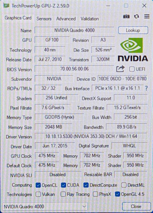 Nvidia Quadro 4000 2GB GDDR5 PCI-E Dual Display Port Video Graphics Card