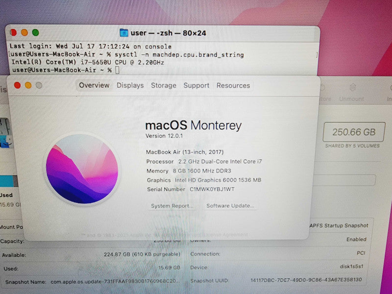 Apple Macbook Air 2017 13\\" 2-Core i7-5650U @ 2.2GHz 8GB DDR3 256GB SSD (